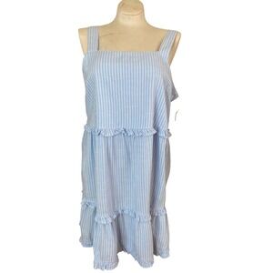 NWOT Da-sh Studio dress Sz L Blue White Striped 
shift Cottagecore coastal
